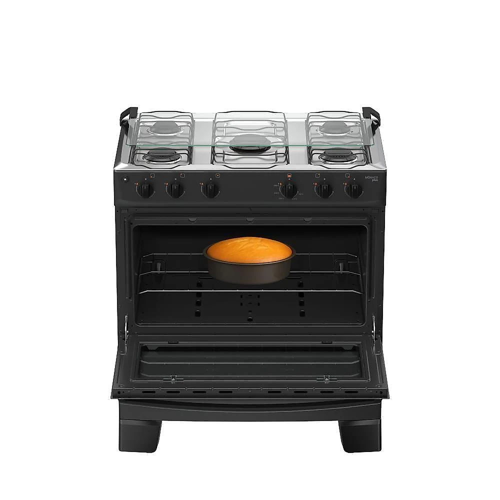Fogão 5 Bocas Atlas Mônaco Plus Mesa De Inox Bivolt Preto