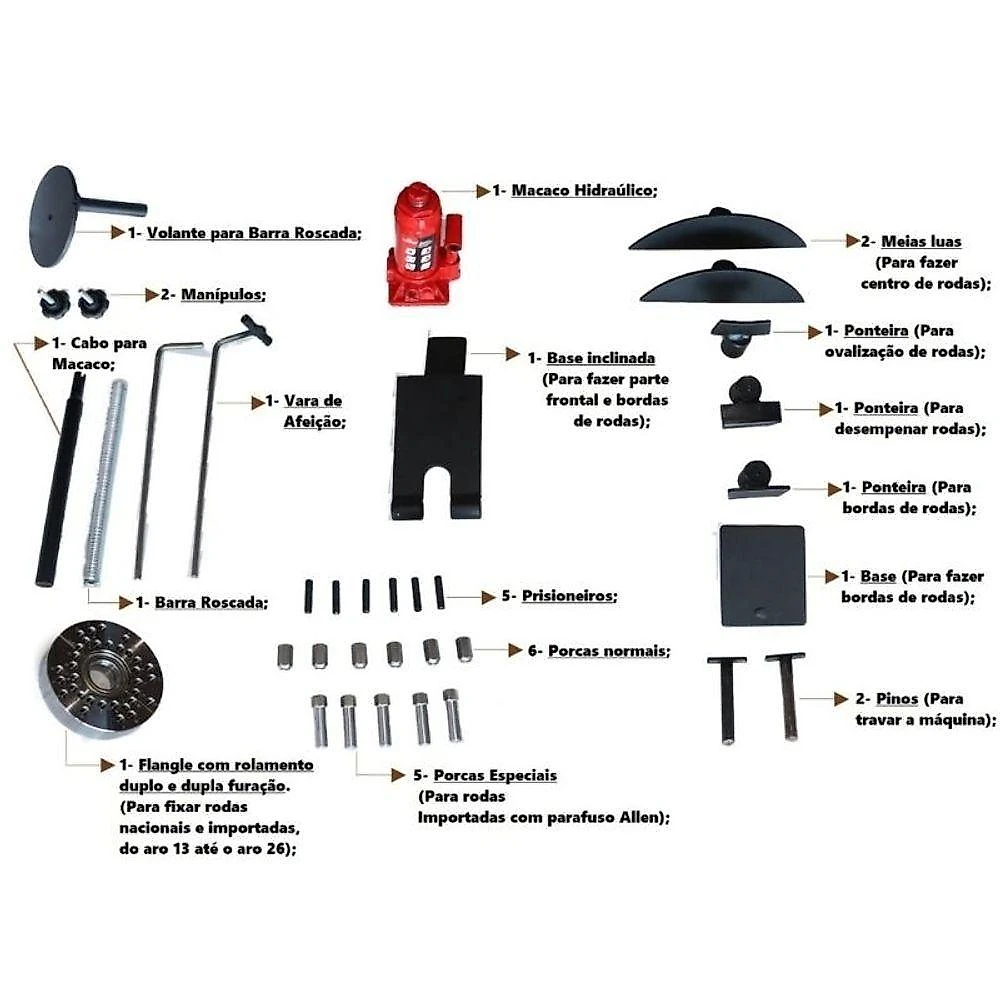 Kit Máquinas para Desempenar Rodas Automotivas e Motos Azul com JA110 JA105