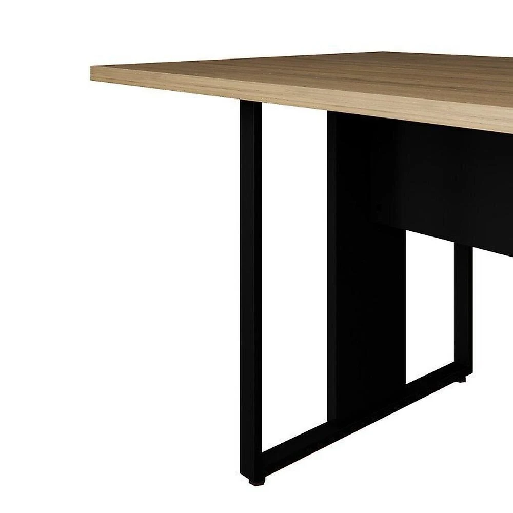 Conjunto para Escritório com Mesa de Reunião 6 Lugares e 2 Armários Baixos com Chave Espresso Móveis Macadâmia/Preto