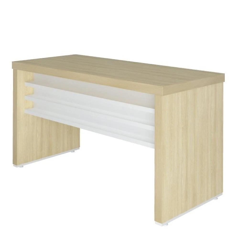 Kit Escritório Completo 1 Mesa 135cm 1 Balcão Baixo 1 Gaveteiro com Rodinhas Conjunto Escritório Completo 1 Mesa 135cm 1 Balcão Baixo 1 Gaveteiro Volante Artany Carvalho/Branco