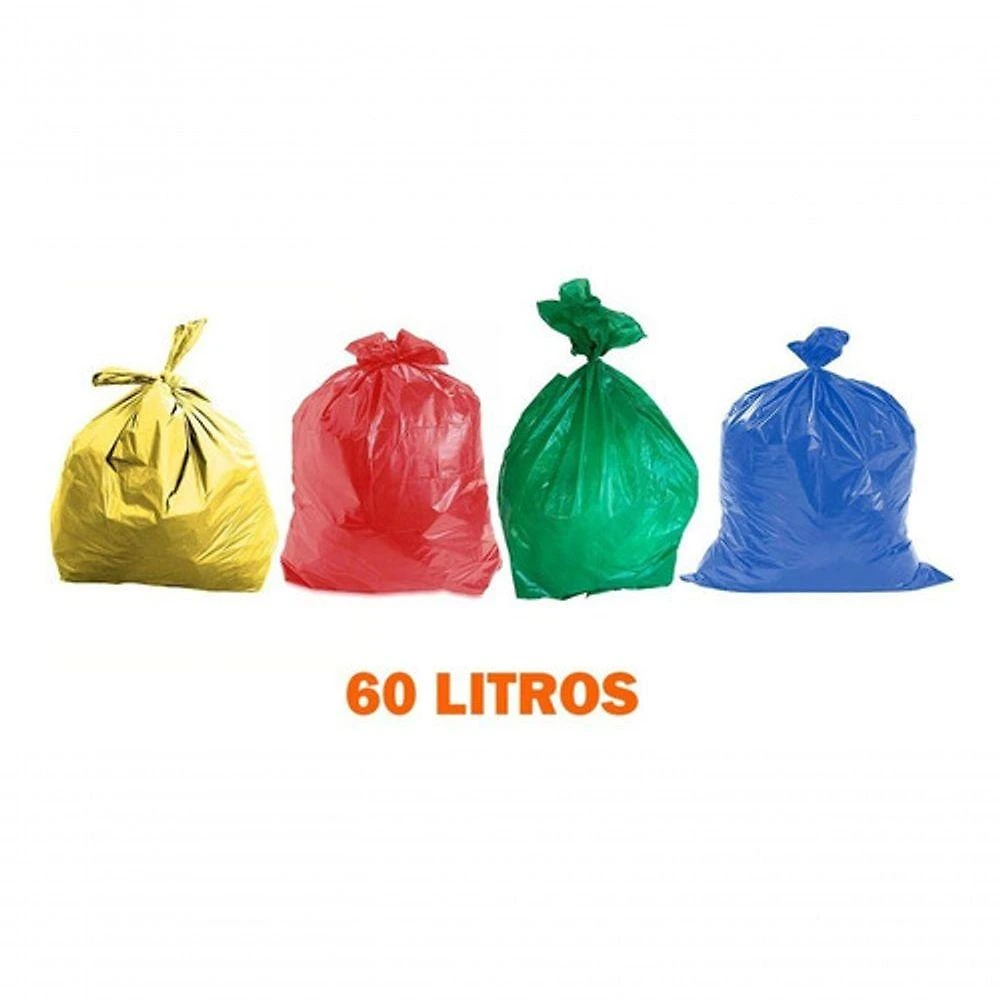 Saco de Lixo para Coleta Seletiva 60 Litros - 100 Unidades Amarelo Azul Verde Vermelho Higipack