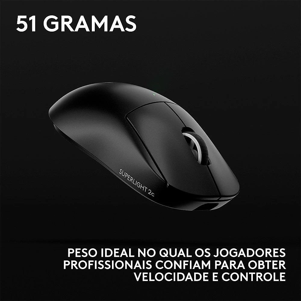 Mouse Gamer Sem Fio Logitech G PRO X SUPERLIGHT 2c, 5 botões, 44000 DPI, Atualização de até 8 kHz, PC e Mac, Preto - 910-007530