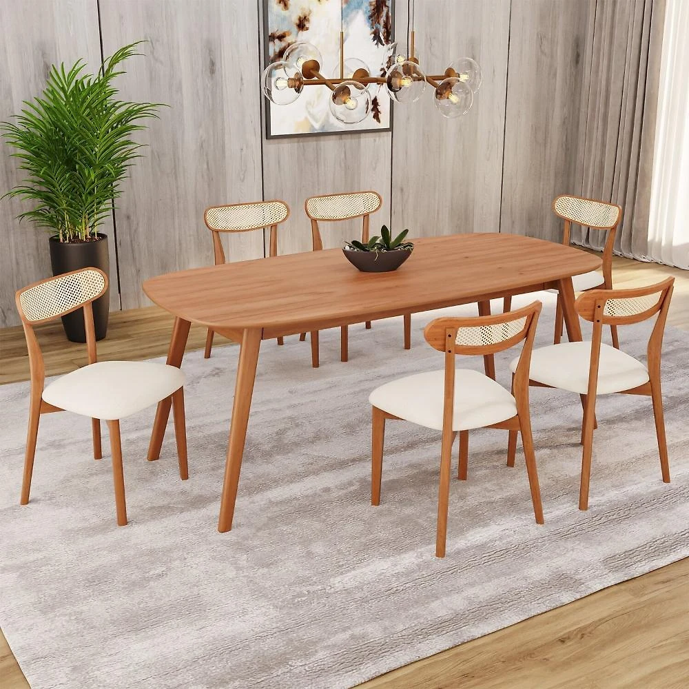 Miniatura Conjunto Sala de Jantar Mesa 180x80cm Tampo em Mdf Laminado 6 Cadeiras Ceci Natural