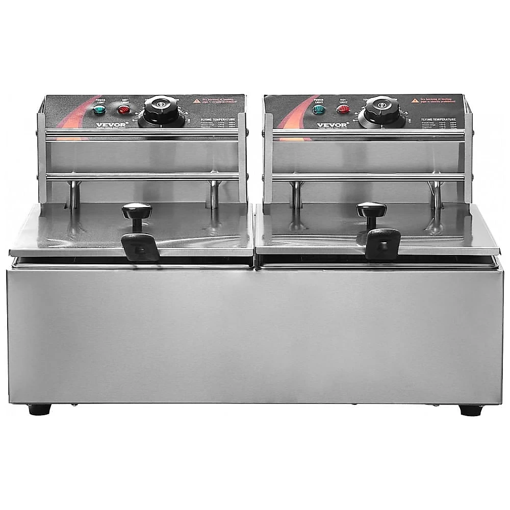 Fritadeira Elétrica Comercial VEVOR Dupla 2x6L Inox Controle de Temperatura 110V
