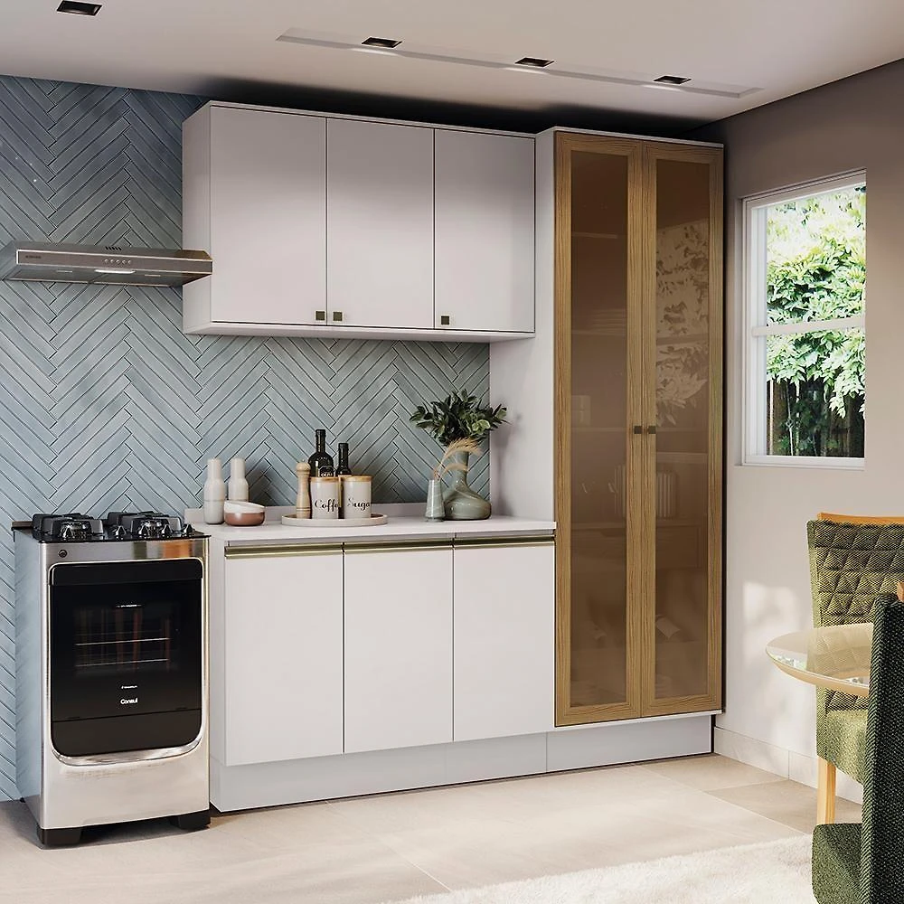 Armário De Cozinha Compacta 100% Mdf 192cm Branco Celeste Kappesberg