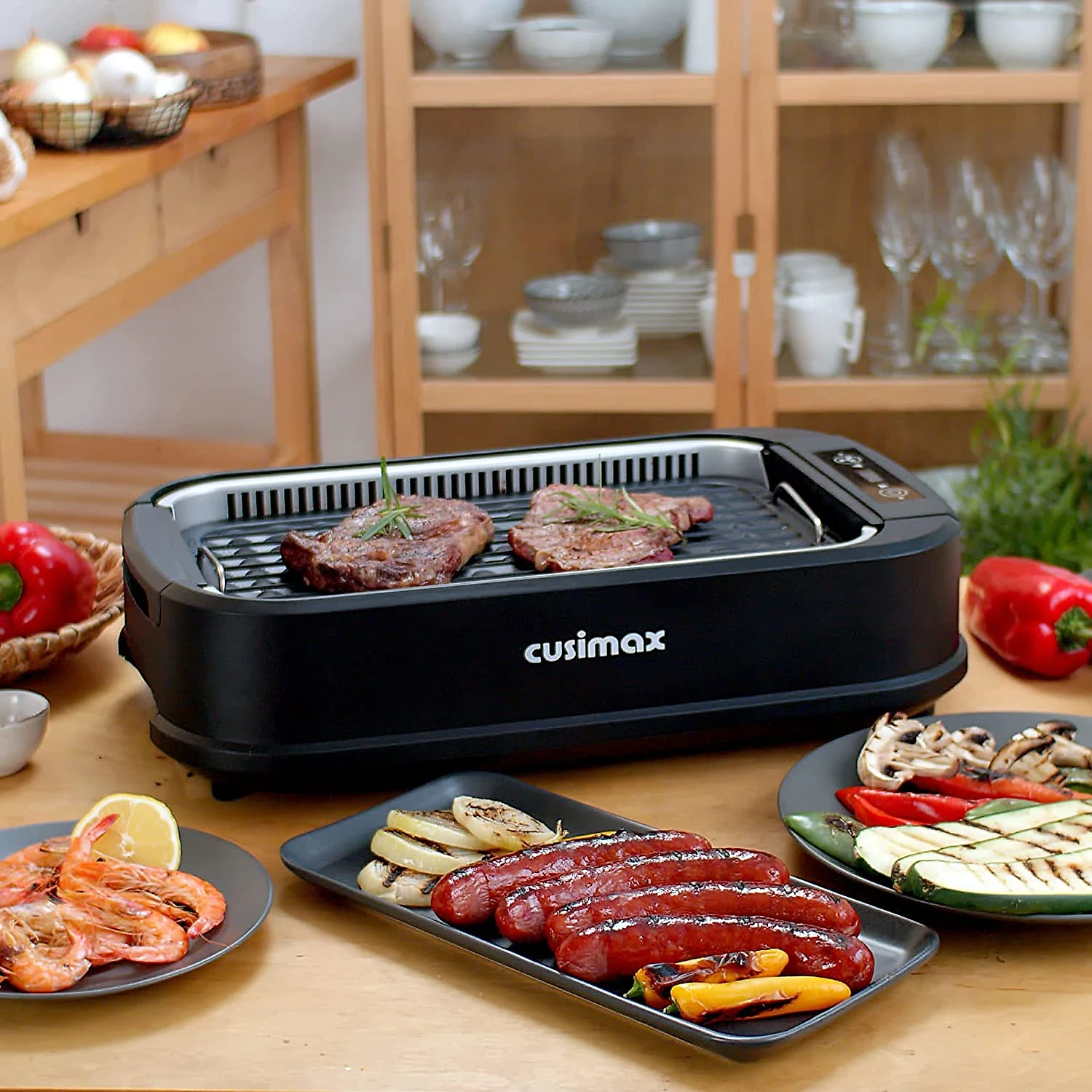 CUSIMAX Churrasqueira Elétrica Portátil com Antiaderente 1 500W110V Preta