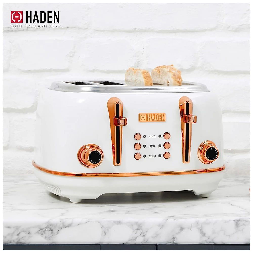 Conjunto torradeira 4 fatias e chaleira elétrica Haden Heritage inox 1,7L marfim e cobre 1500W 110V