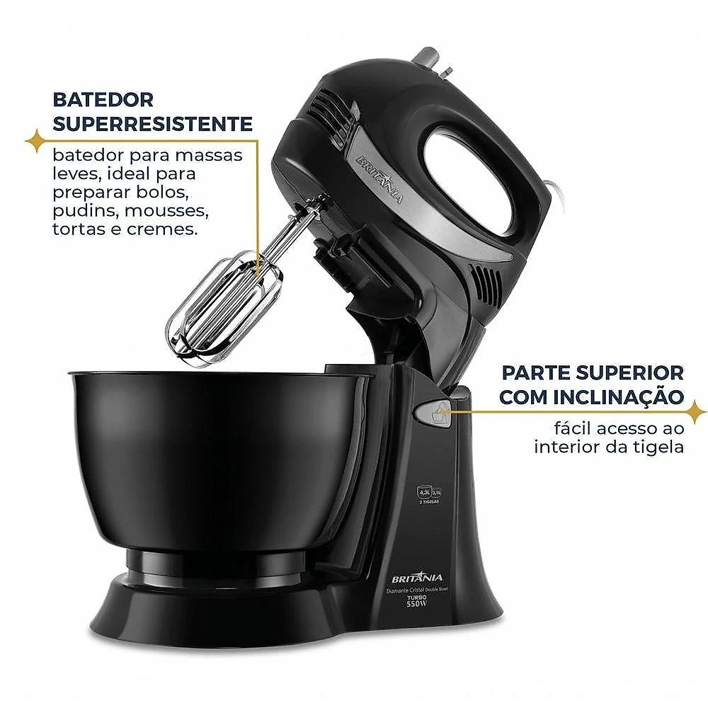 Batedeira Britânia Diamante Preta 550W 4,3L 110V