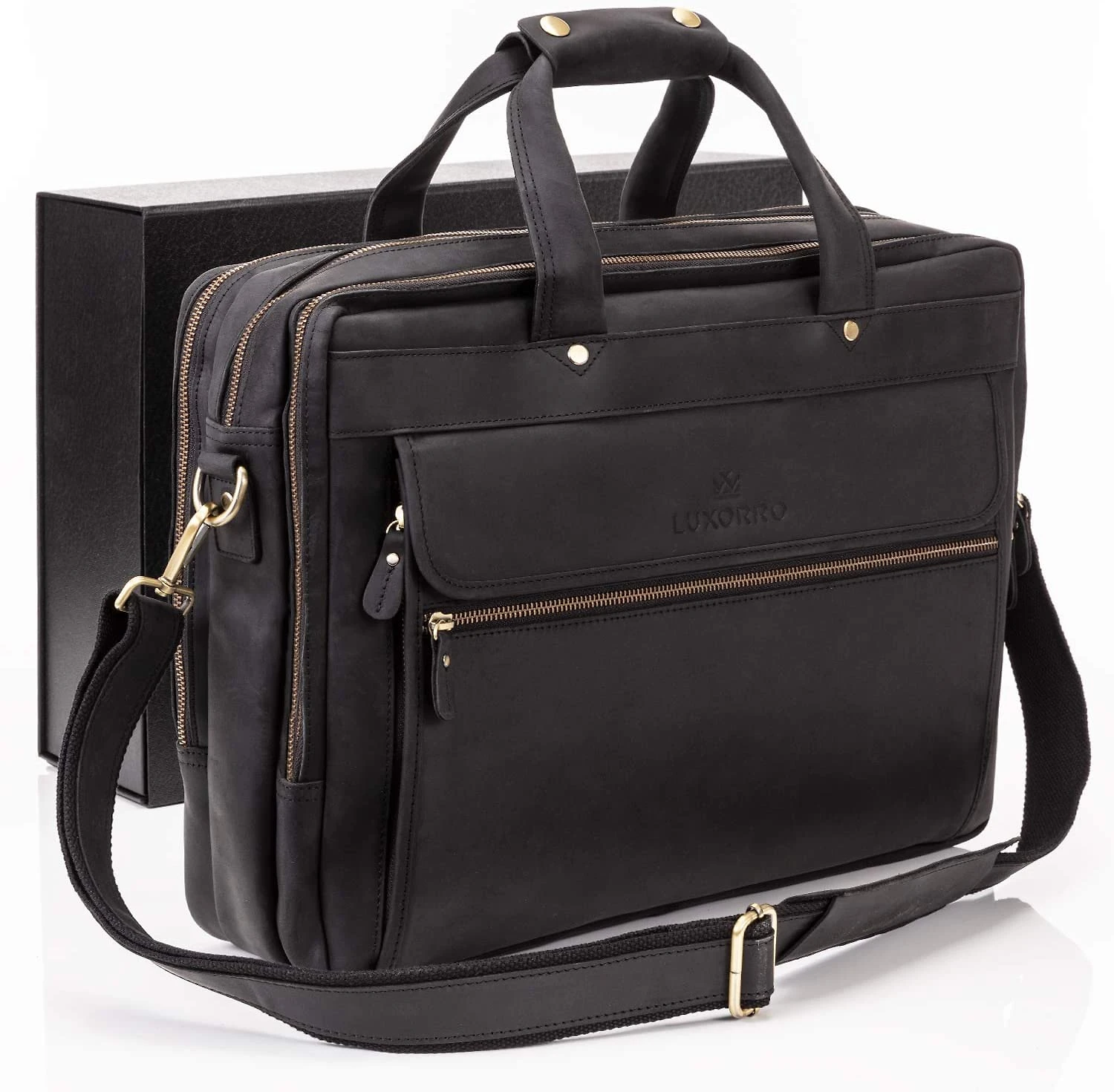 Luxorro BolsaPasta de Couro Genuíno Masculina para Laptop
