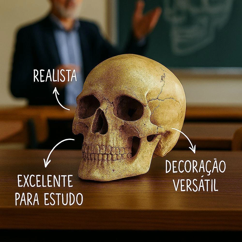 Enfeite Decorativo Cabeça Crânio Caveira Realista Extra Grande em Resina Bege Negócio de Gênio