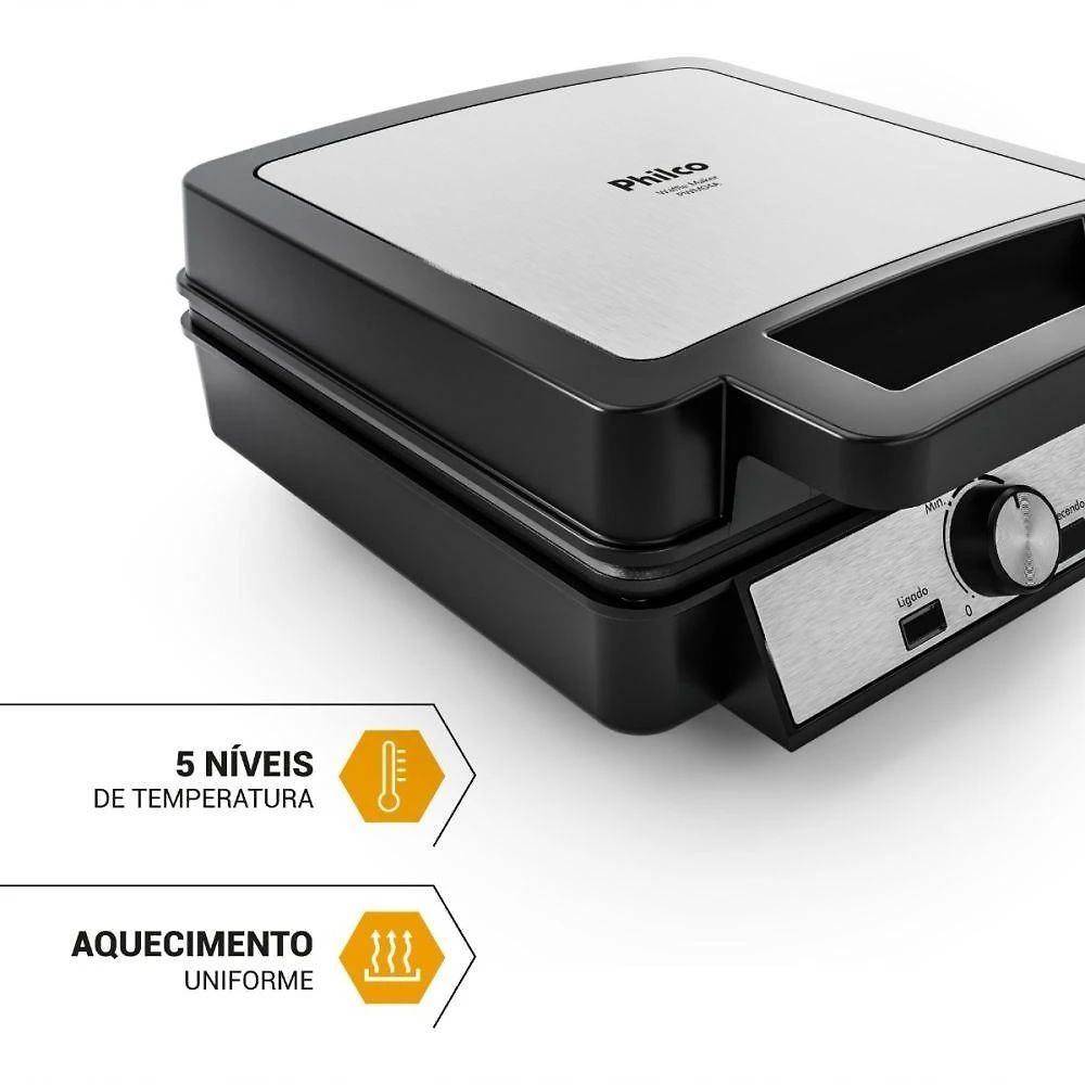 Waffle Maker PWM04A para 4 Porções com Revestimento Maxx Clean Preto Philco