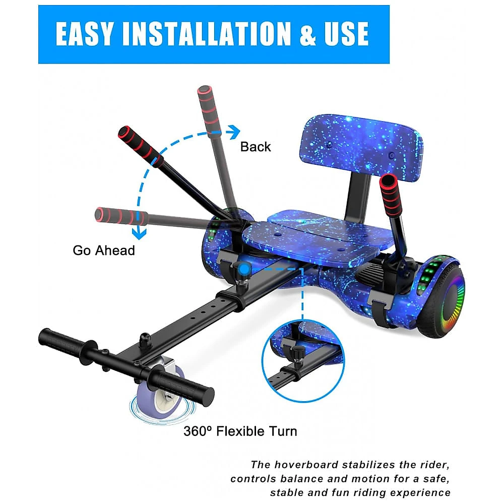 SISIGAD Assento de Scooter para Go Kart 6,5 Polegadas com Bluetooth e Luzes LED - Azul