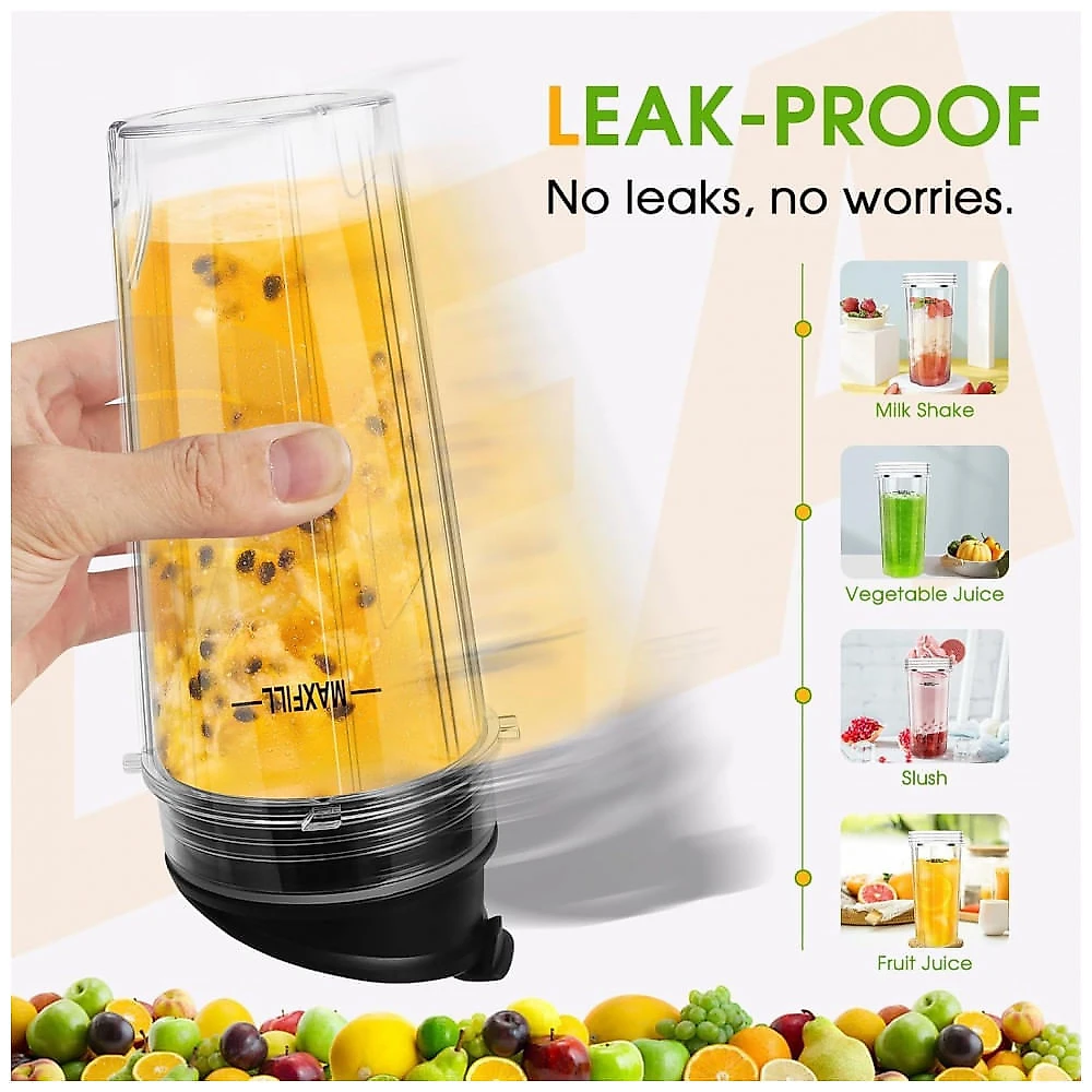 UBYNID Jarras de Substituição para Liquidificador Ninja 16oz com Tampas Antivazamento - Kit com 3 Peças Compatível com Modelos QB3001SS, BL770