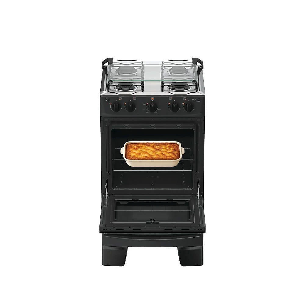 Fogão de Piso 4 Bocas Atlas Mônaco Plus Mesa Inox Automático Preto Bivolt