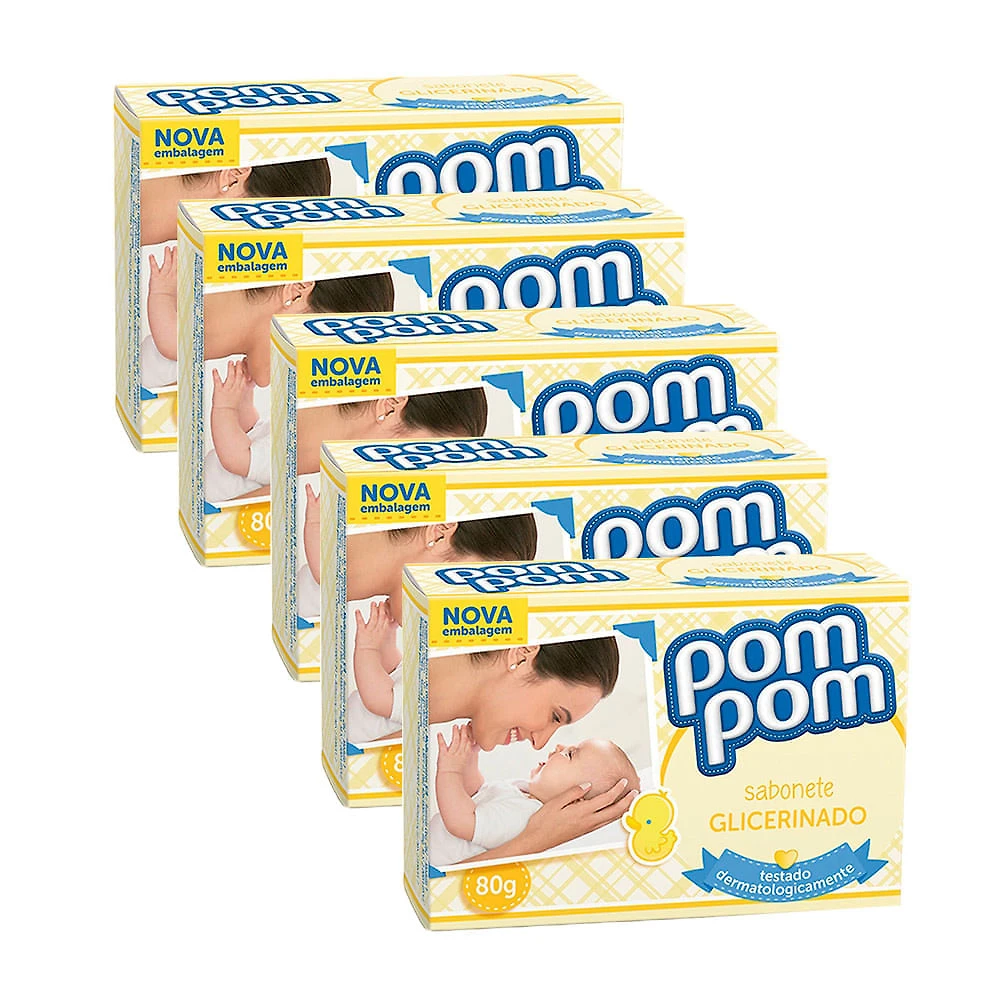 Kit 5X 80g Sabonete Infantil Pom Pom Glicerina