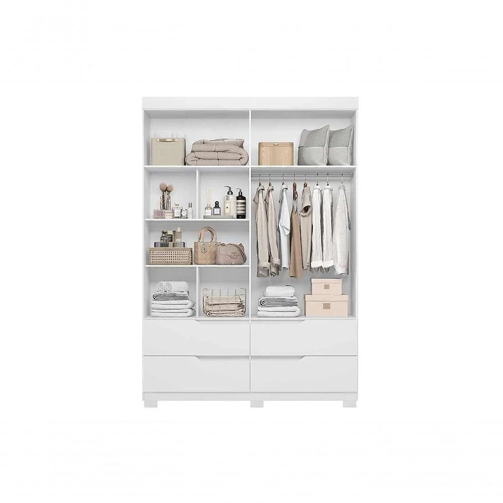 Guarda Roupa Solteiro Doble 4 Portas de Bater 4 Gavetas MDP Branco 160CM Albatroz