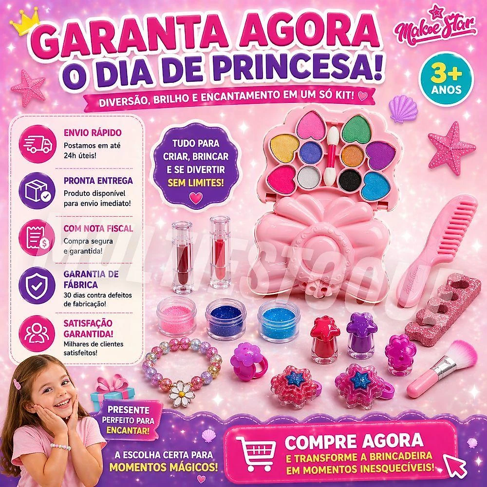Kit Maquiagem Infantil Completo com Maleta Laço e Acessórios Estimula Criatividade Unitoys