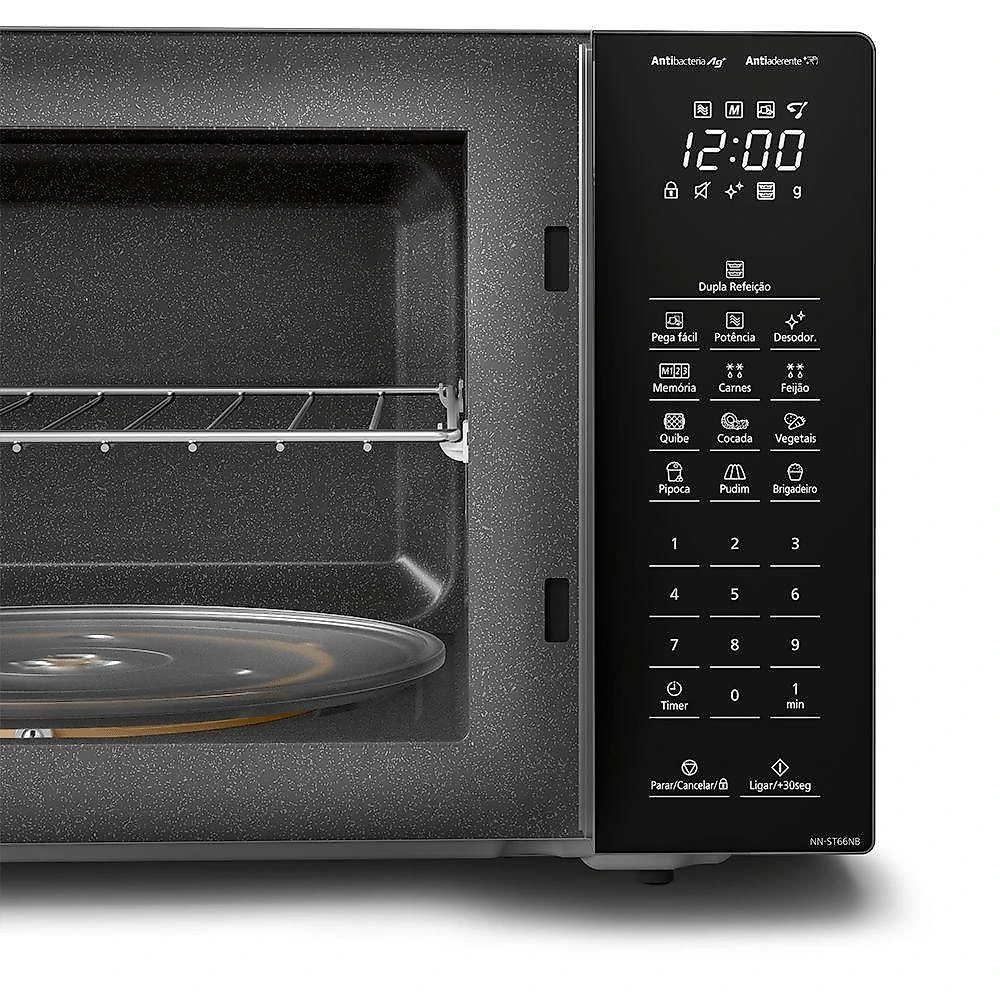 Microondas Panasonic Dupla Refeição 34L Black Glass NN-ST66NBRU 220V