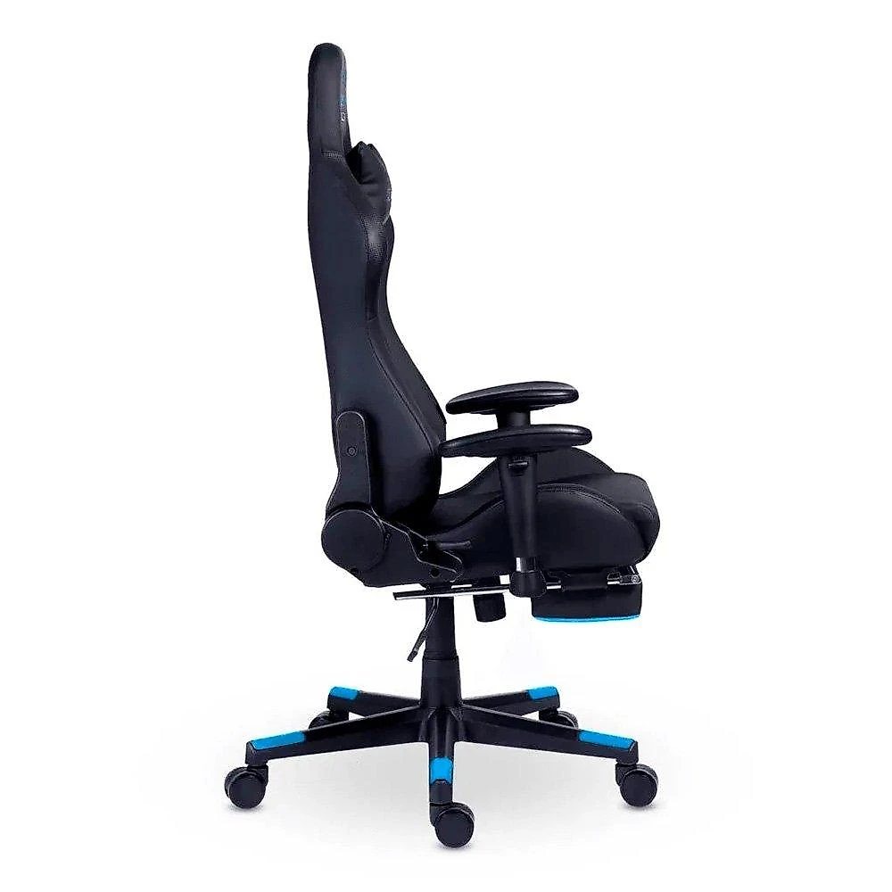 Cadeira Gamer XT Racer Attack, Até 120Kg, Reclinável, Apoio de Pés Retrátil, Cilindro de Gás Classe 4, Couro PU, Preta e Azul - XTR-058