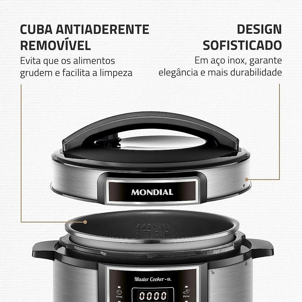 Panela de Pressão Elétrica 6L Mondial Master Cooker PE60 Preta Inox 127V 127V