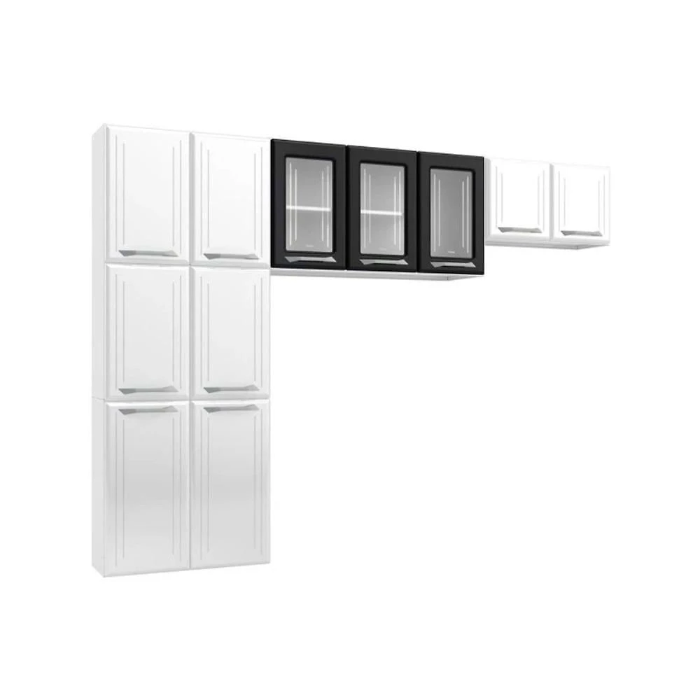 Kit De Cozinha Compacta Topazio C- 11 Portas ( 3 C- Vidro ) Preto - Telasul