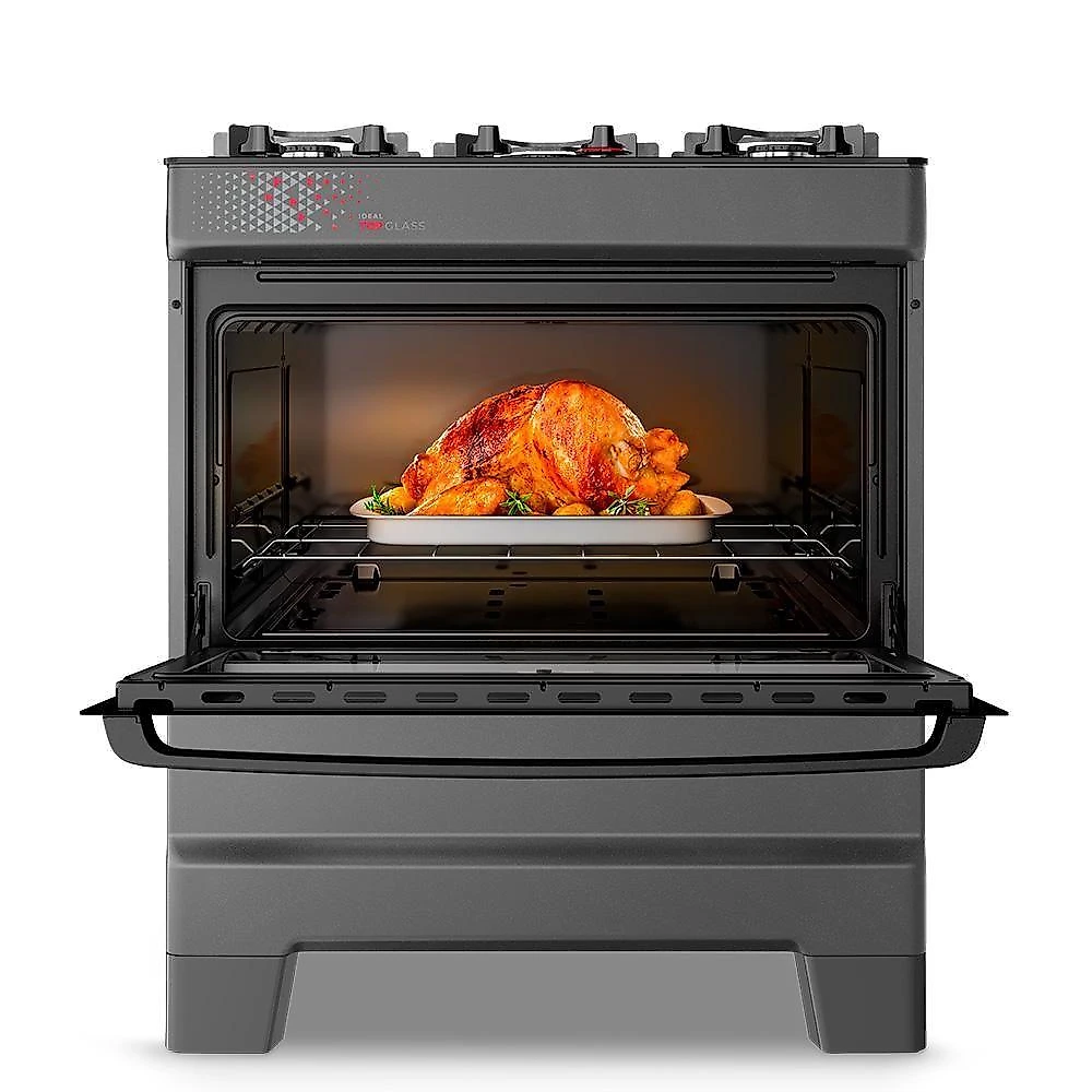 Fogão A Gás Mesa De Vidro Forno 84L Esmaltec Ideal Top Glass Titanium 5 Bocas Bivolt