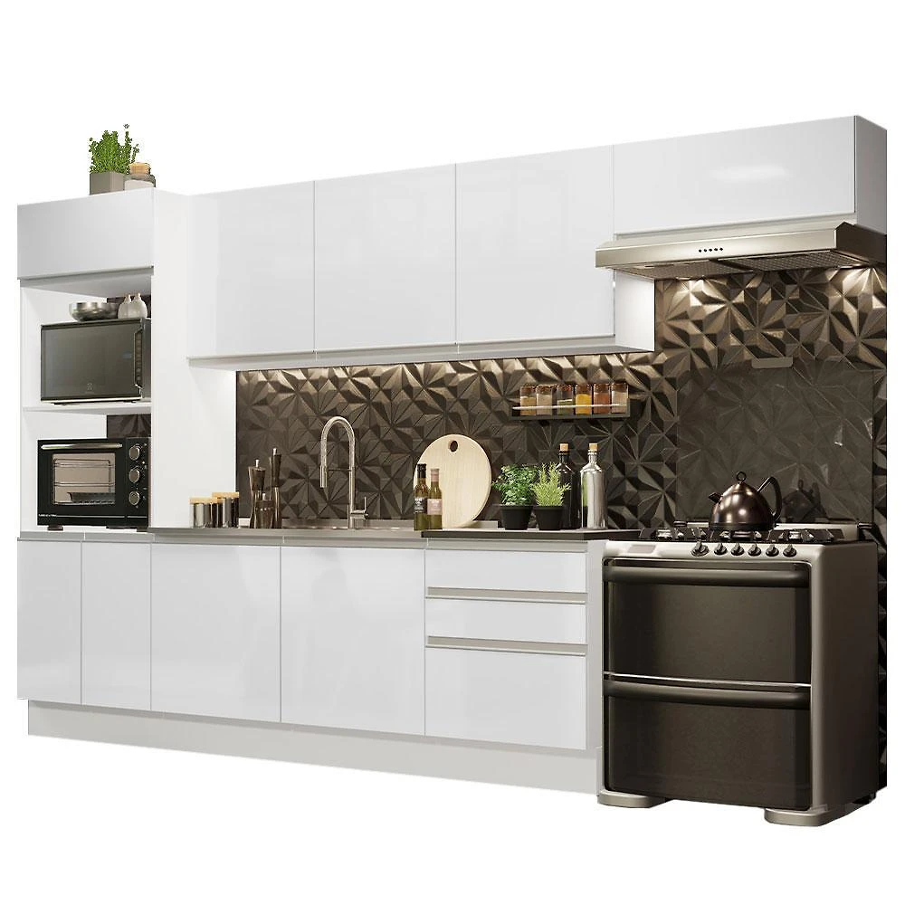 Cozinha completa 100% mdf madesa acordes 330006 com armário e balcão - frentes branco brilho