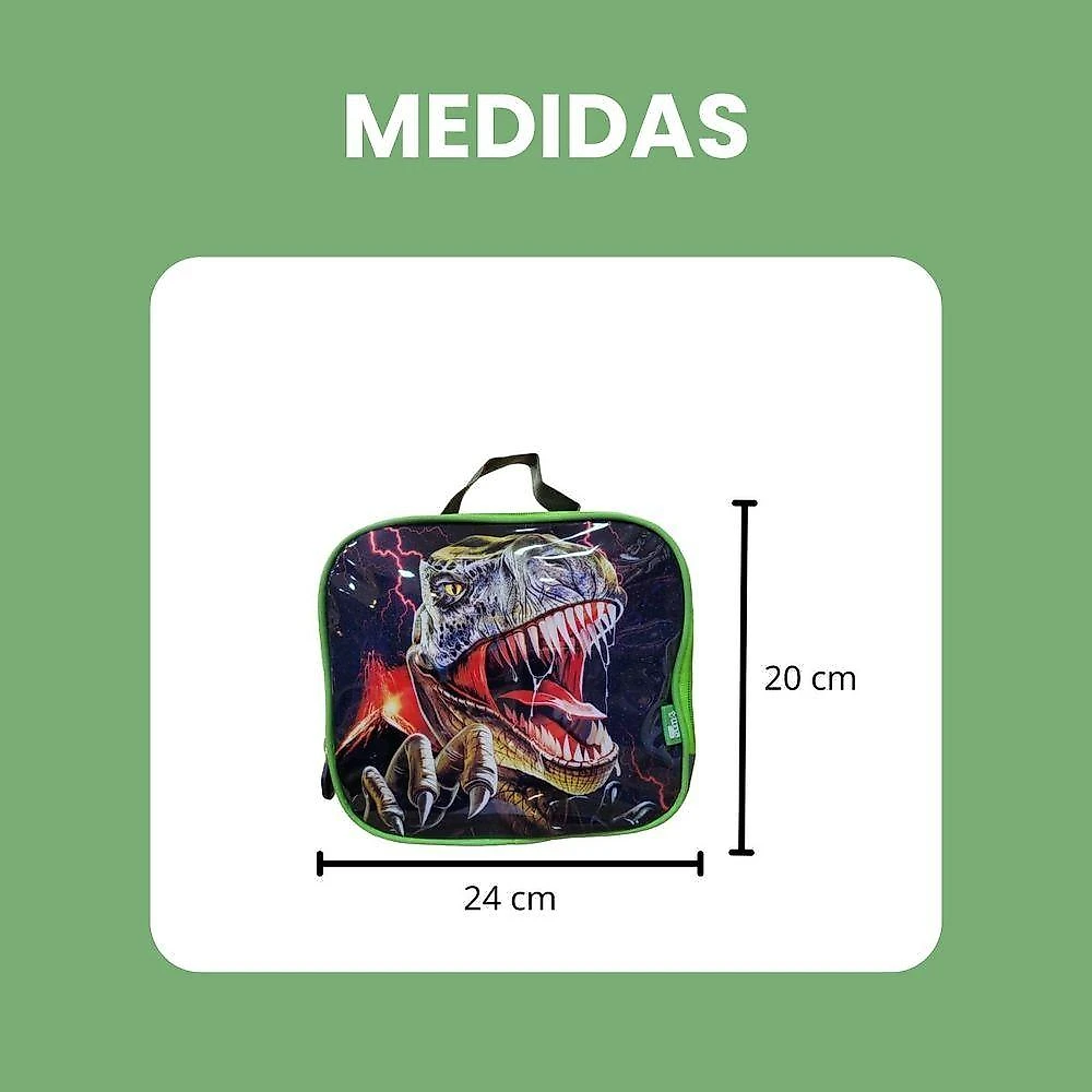 Kit Escolar Trex Para Meninos Mochila + Lancheira + Estojo Reforçada Resistente 17' - Trex Attack Verde Escuro