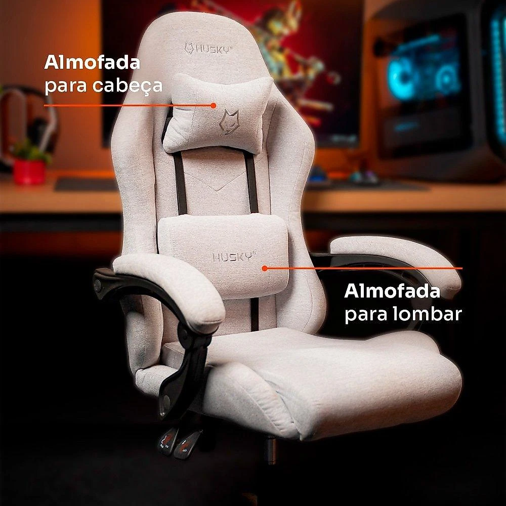 Cadeira Gamer Husky Storm 100, Até 120kg, Almofadas, Reclinável 135º, Tecido, Cinza - HCG100CZT