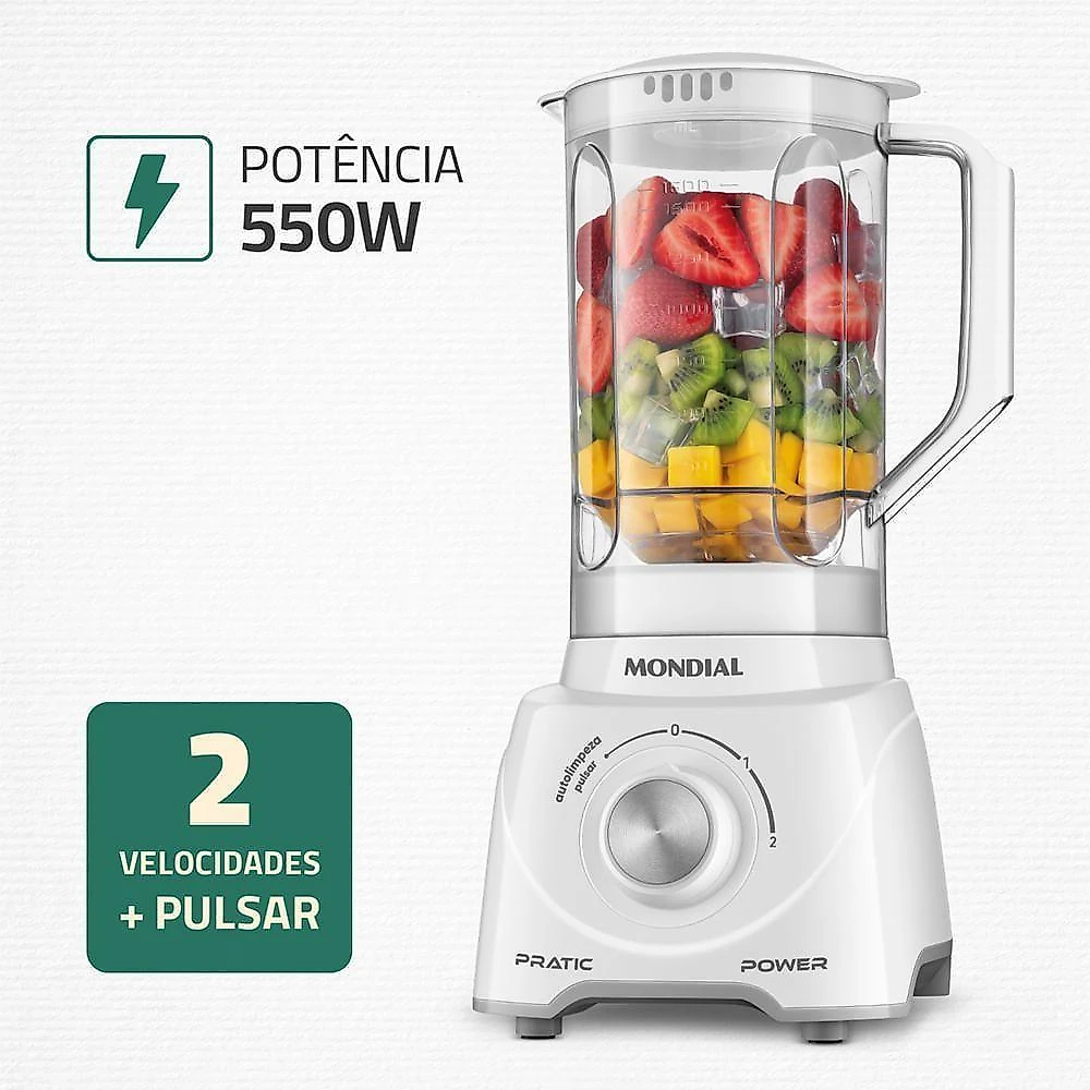 Liquidificador mondial l-97-w 550w 2,2l copo super-resistente 2 velocidades branco 220v