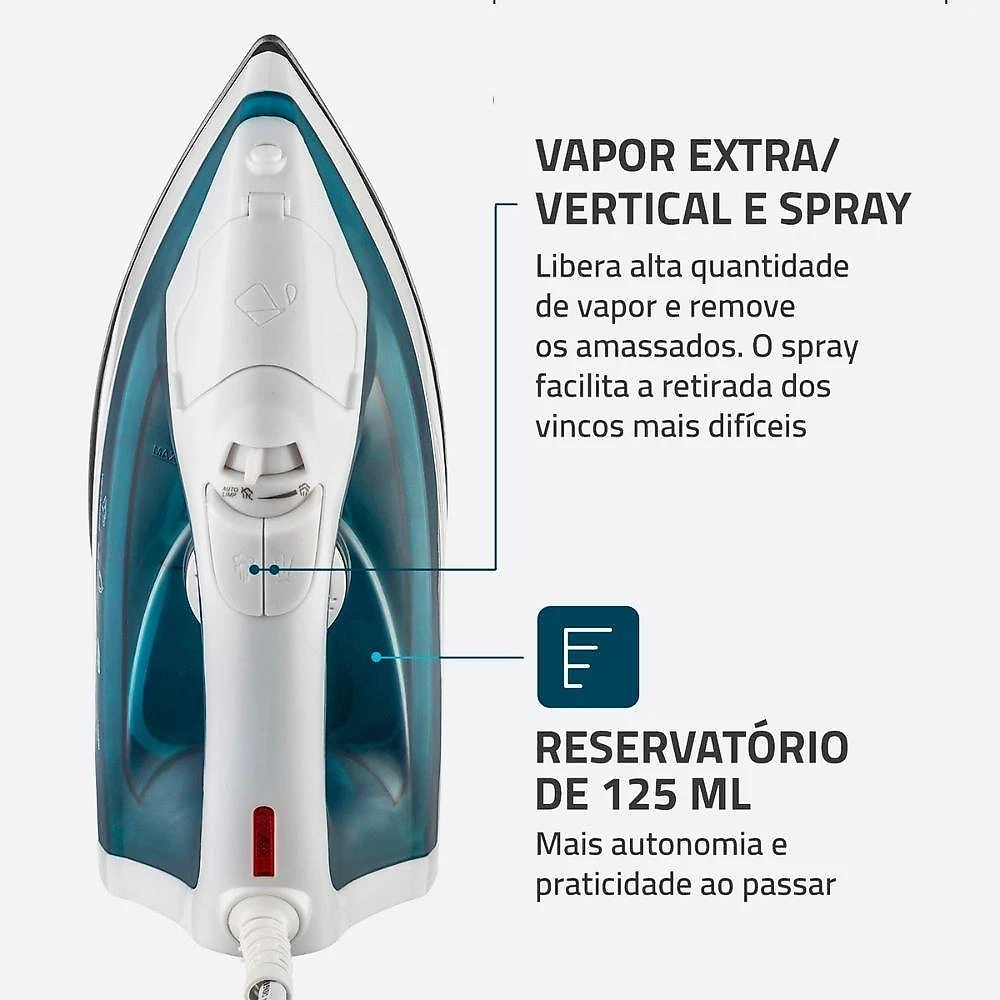 Ferro a Vapor F-32 Mondial 1200W Antiaderente Azul e Branco 220V