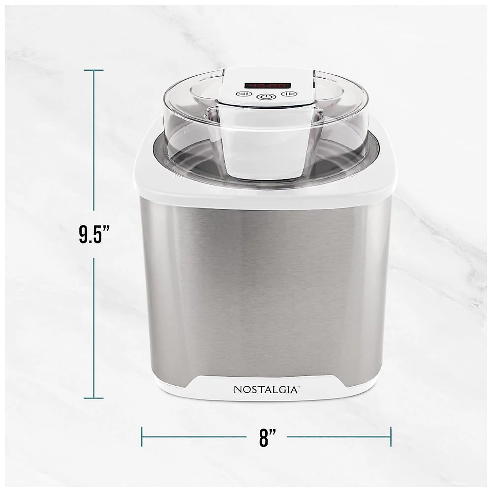 Sorveteira Elétrica Nostalgia Branco Inox 1,89L Controles Digitais Chute Mix-In Cuba Gel Automática 120V