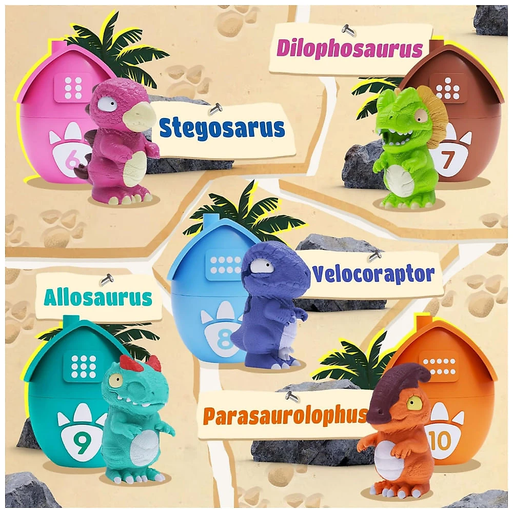 Brinquedos Educativos para Crianças de 1 a 3 Anos - Conjunto de Ovos com Dinossauros e Marionete para Aprender, Contar e Empilhar - Zippytots