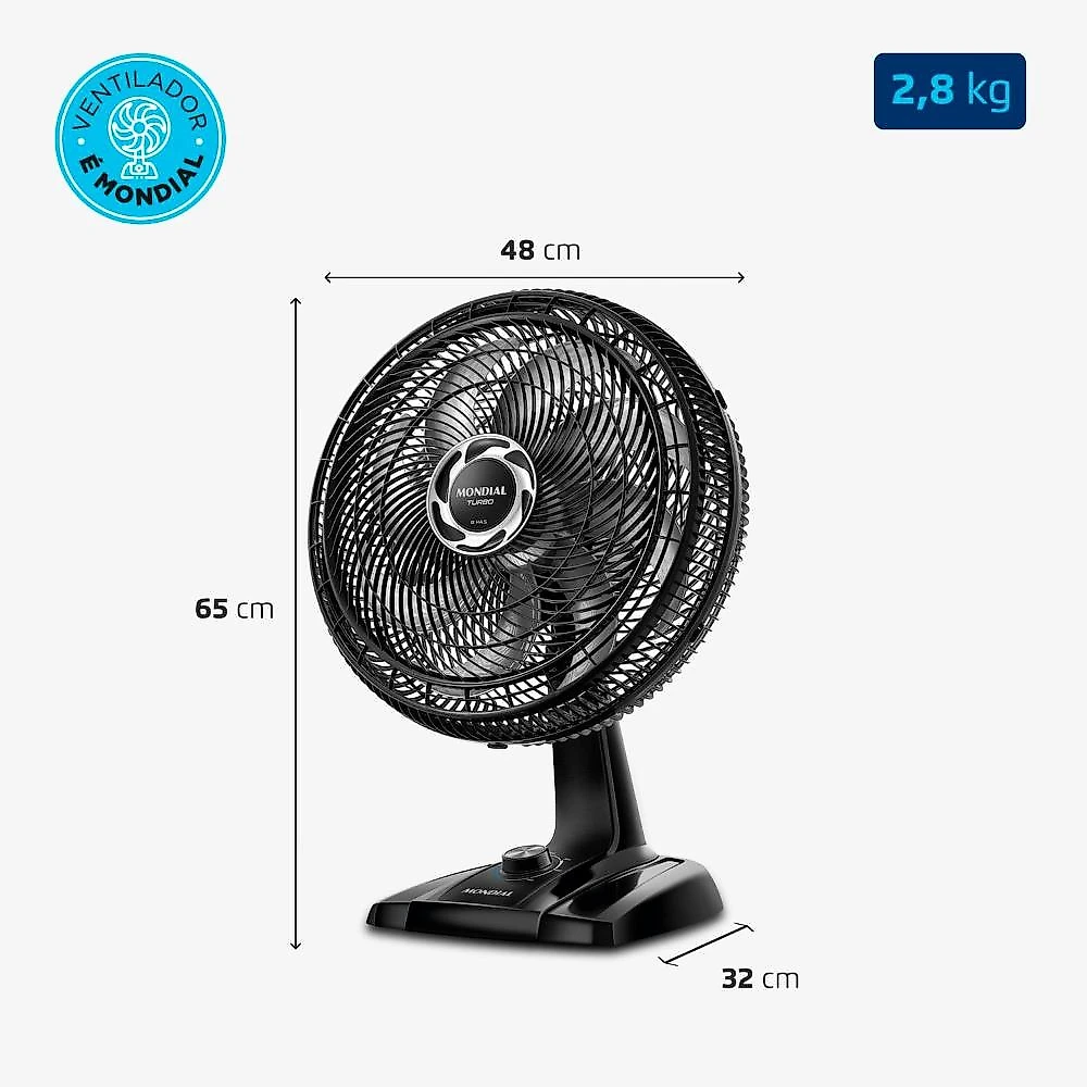 Ventilador de mesa mondial turbo nvt408pb 40cm 8 pás 3 velocidades preto/prata 110