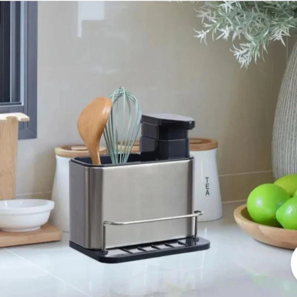 Dispensador de Sabão Dispensador Sabão Inox 3 em 1 Cozinha em Aço Inoxidável e ABS Preto OEM