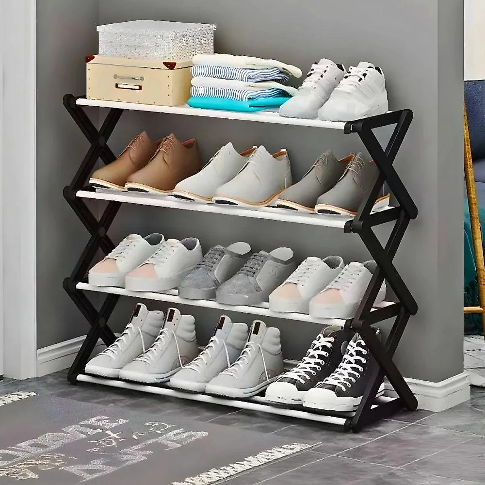 Sapateira Preta Organizadora com 4 Prateleiras 08 Pares Preto com Cinza webcontinental-6013400037099