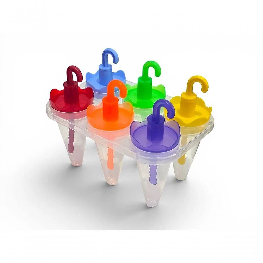 Kit 6 Forminhas de Picolé Guarda Chuva Plástico com Base Organizadora Multicolorido