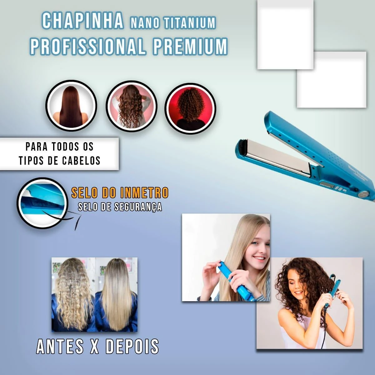 Miniatura Chapinha Cabelo Nano Titanium Azul 110V/220V, Resultados