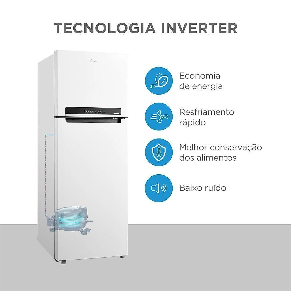 Geladeira Midea Duplex Frost Free Inverter 394L RT533 Branco 110V
