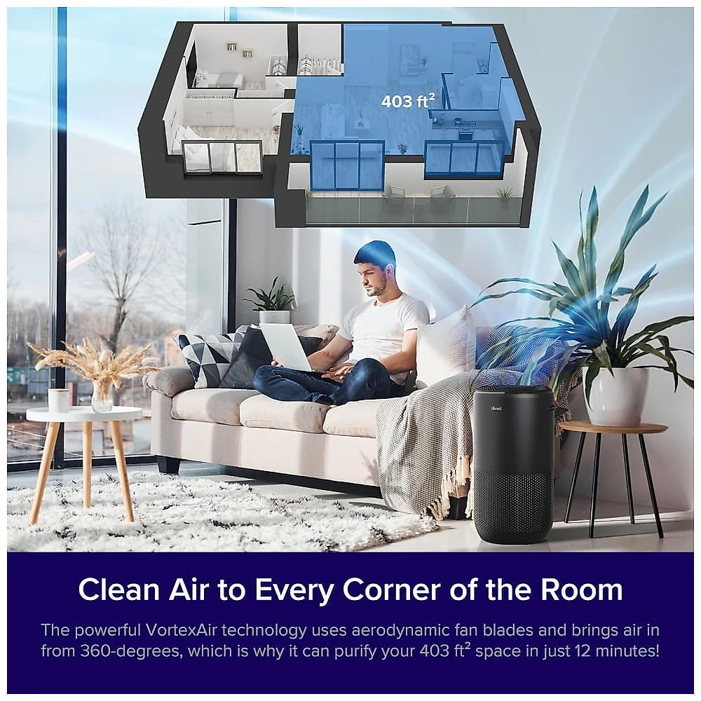 Purificador de Ar LEVOIT Core 400SP para Ambientes Grandes de até 183 m² em 1 Hora - Monitor de Qualidade do Ar, Modo de Sono HEPA, Modo Inteligente