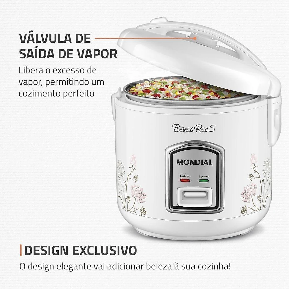 Panela de Arroz Elétrica Bianca Rice 5 NPE-05-5X 5 Xícaras 400W com Cuba Antiaderente 110V