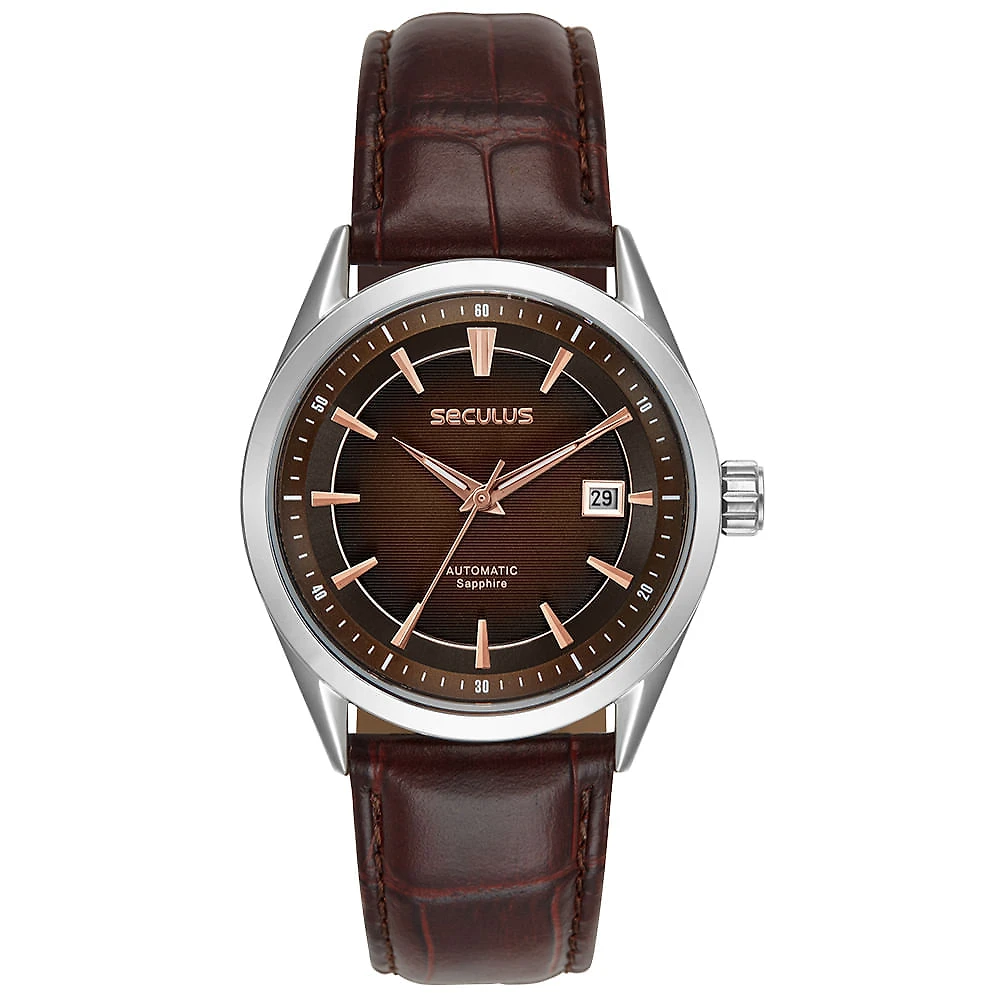 Relógio Masculino Automático Couro Marron
