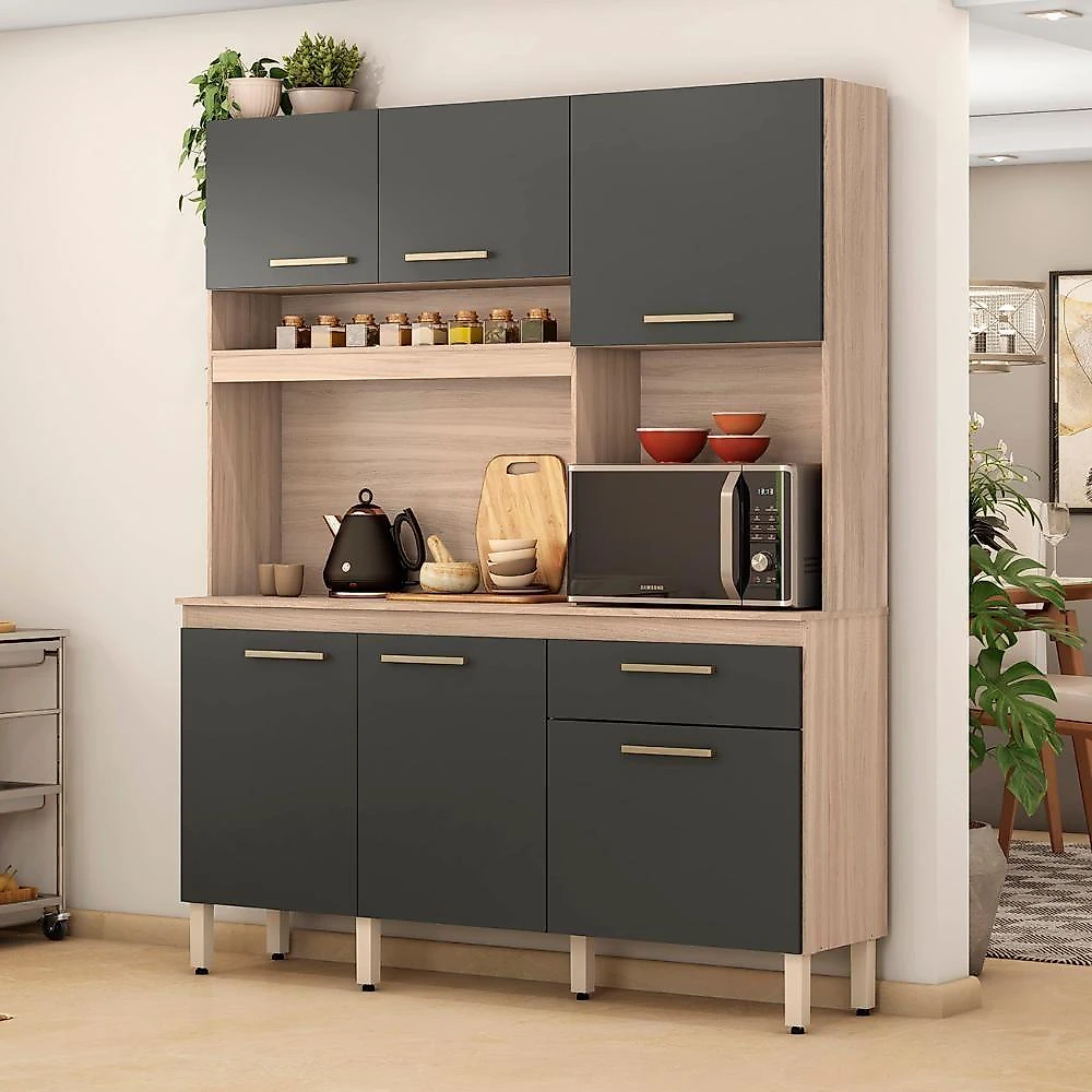 Armário De Cozinha Compacta 160cm Saul D02 Avena/grafito - Mpozenato