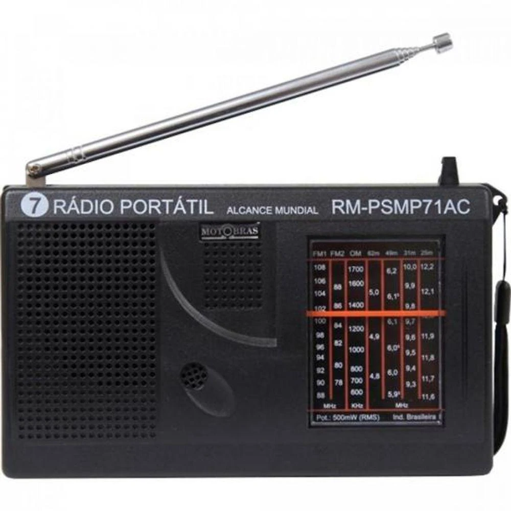 Rádio Portátil Motobras RM-PSMP71AC com Recepção FM1 FM2 OM OC Antena Telescópica Alimentação 6VDC