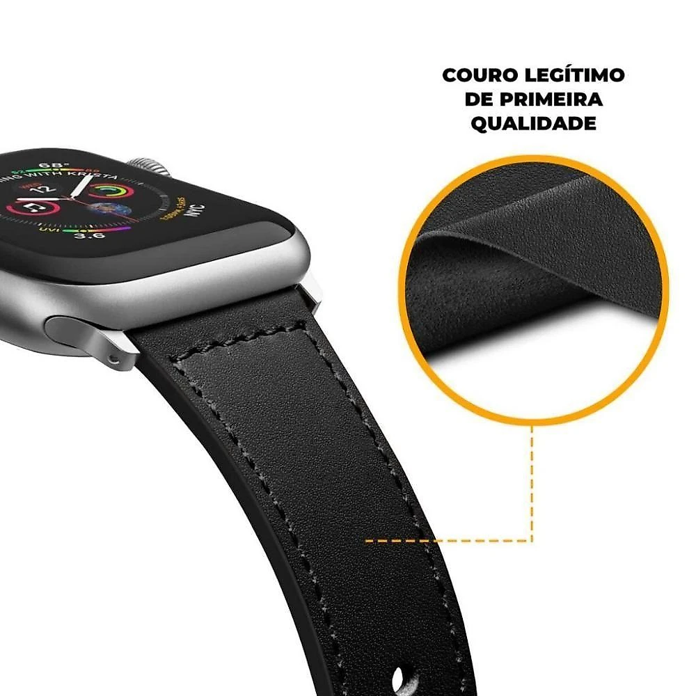 Pulseira De Couro Para Apple Watch 38 / 40 / 41Mm - Preta - Gshield