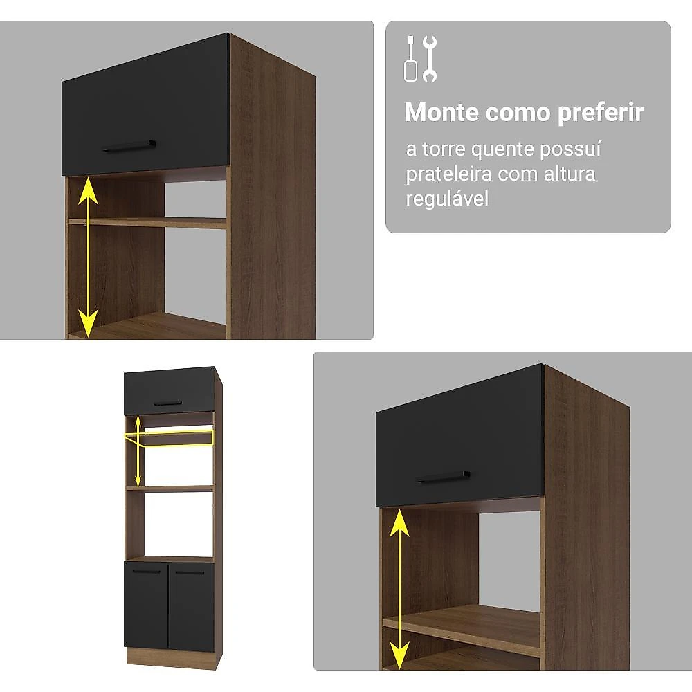 Armário de cozinha completa 340cm rustic/preto agata madesa 01