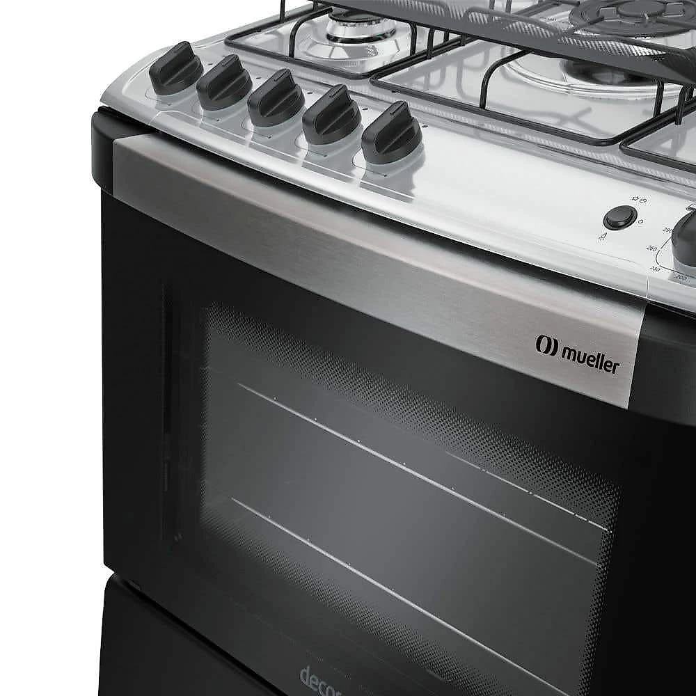 Fogão 5 Bocas Mueller Decorato, Preto Fosco, Acendimento Automático Fogão 5 Bocas Mueller Decorato Acendimento Automático, Preto Fosco