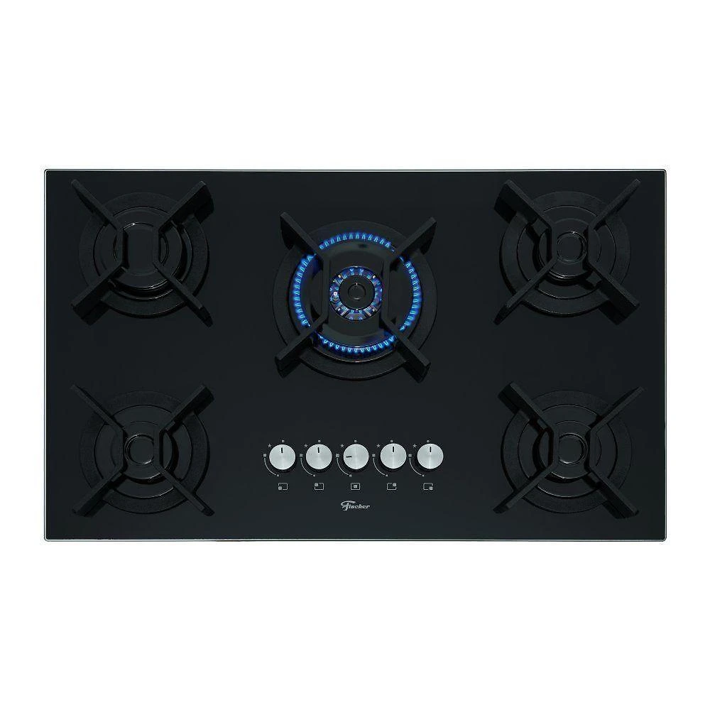 Cooktop A Gás Fischer 5 Bocas Tripla Chama Infinity Com Trempe De Ferro Fundido Mesa Vidro 26298-57077 Bivolt