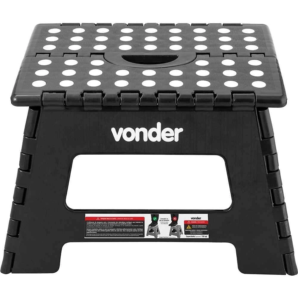 Banqueta Plástica Dobrável Preta Altura 220 Mm Vonder