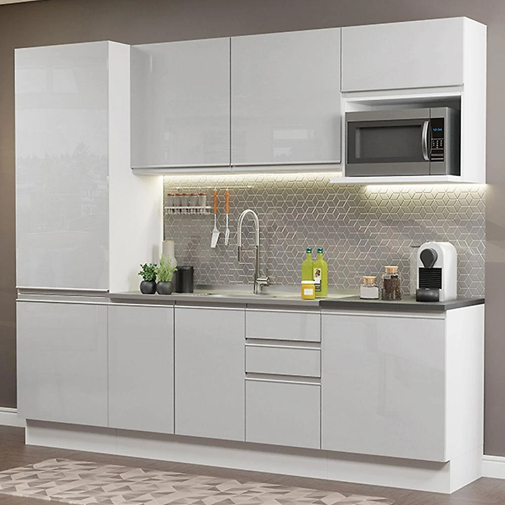 Cozinha completa 100% mdf madesa acordes 240001 com armário e balcão - frentes branco brilho